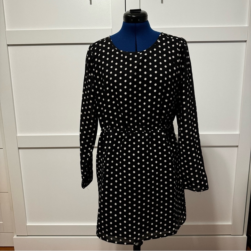 J. Crew Black and White Polka Dot Knee-Length Dress